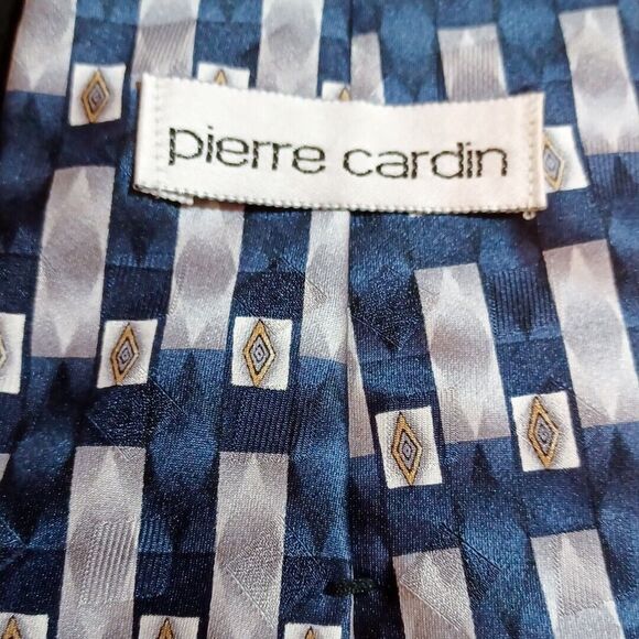 PIERRE CARDIN 100% Silk Classic Style Neck Tie Blue White Tan Men's EUC - Picture 3 of 8